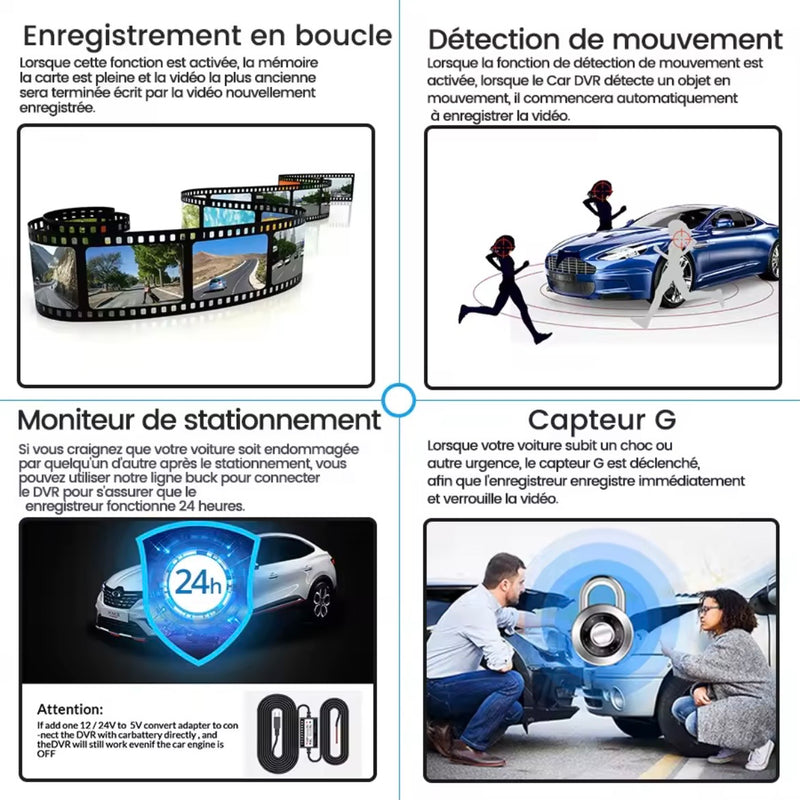 Rétroviseur intelligent pour véhicule (Caméra embarquée HD 1080P Avant et Arrière)